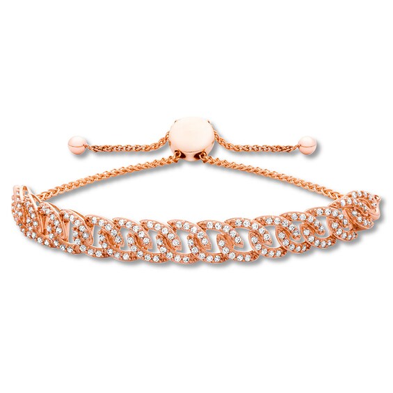 Jared The Galleria Of Jewelry Diamond Link Bolo Bracelet 1 ct tw Round-cut 10K Rose Gold