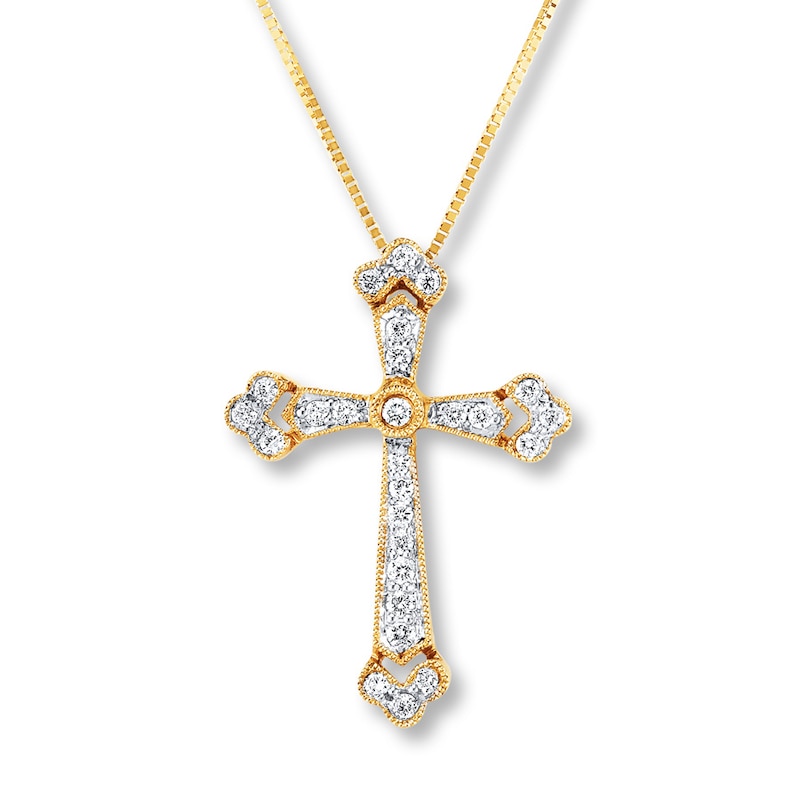 Diamond Cross Necklace 1/5 ct tw Round-cut 10K Yellow Gold | Jared
