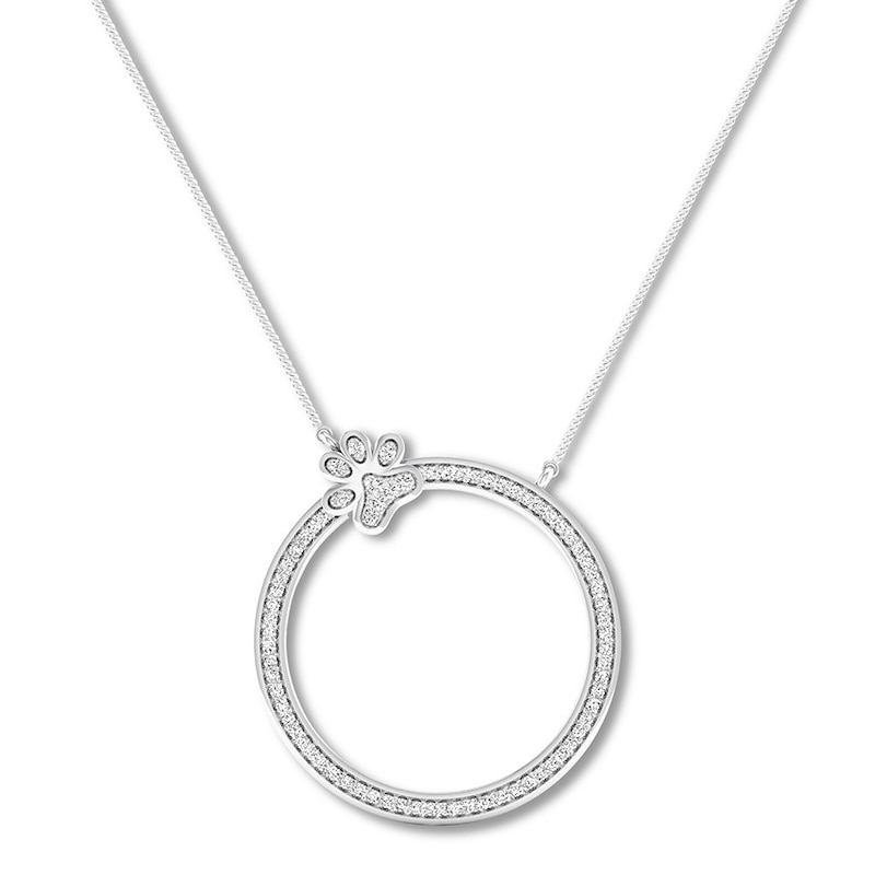 Main Image 1 of Diamond Paw Print Necklace 1/5 ct tw Round 10K White Gold