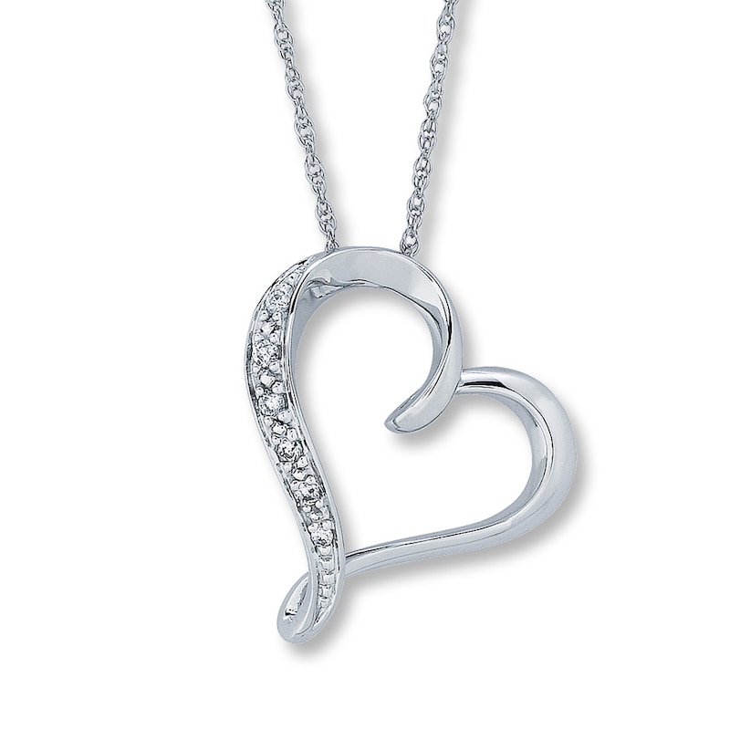 Diamond Heart Necklace Round 10K White Gold