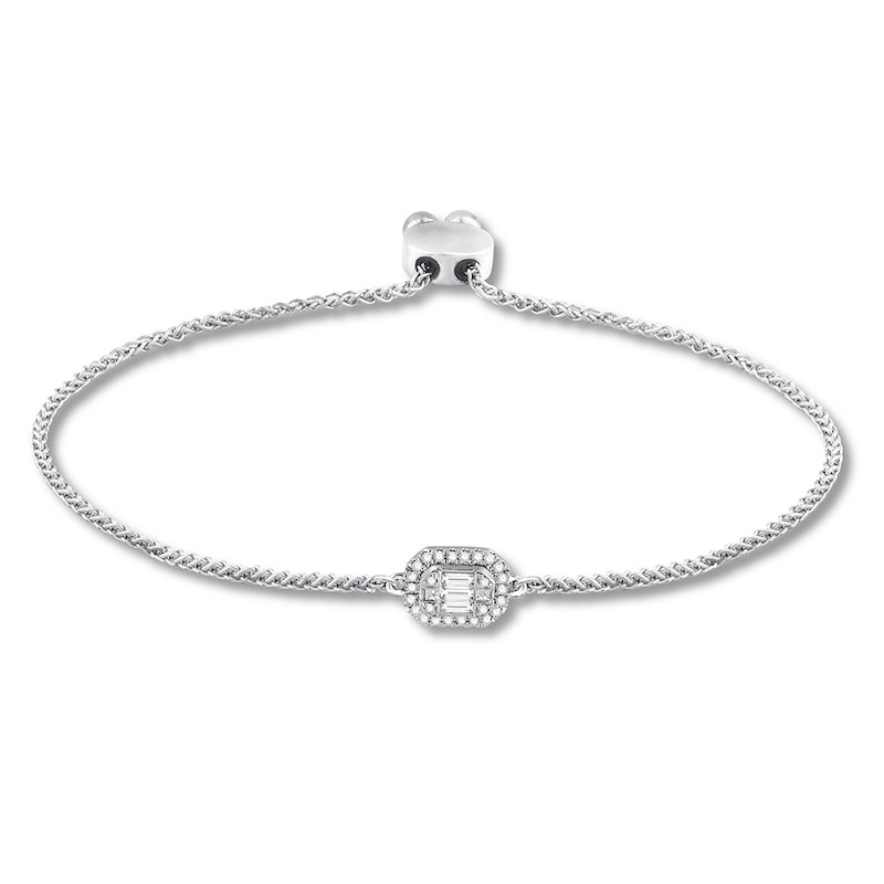 Diamond Bolo Bracelet 1/4 ct tw Round/Baguette & Princess-cut 10K White Gold