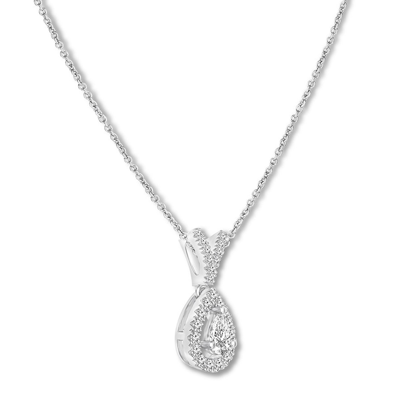 Main Image 3 of Diamond Necklace 1/4 ct tw Pear-shaped/Round 10K White Gold