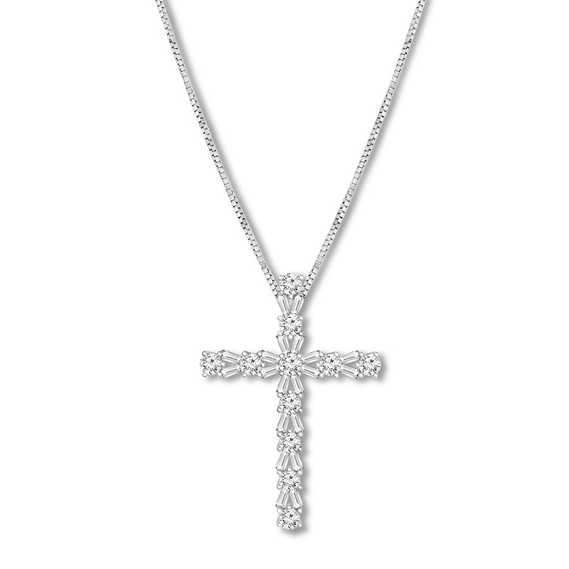 Main Image 1 of Diamond Cross Necklace 1-1/5 carat tw 14K White Gold