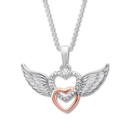 Heart Wings Necklace 1/20 ct tw Diamonds Sterling Silver/10K Rose Gold