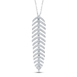 Shy Creation Diamond Feather Necklace 1/4 ct tw 14K White Gold Adj. SC55006044