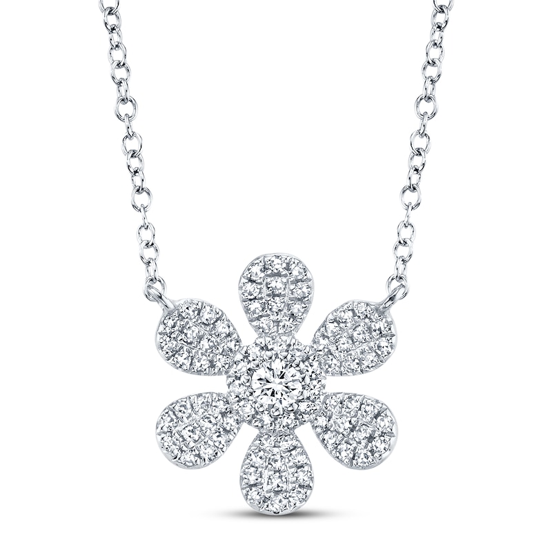 Shy Creation Flower Necklace 1/5 ct tw Diamonds 14K White Gold SC55007217