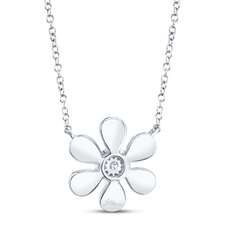 Shy Creation Flower Necklace 1/5 ct tw Diamonds 14K White Gold SC55007217