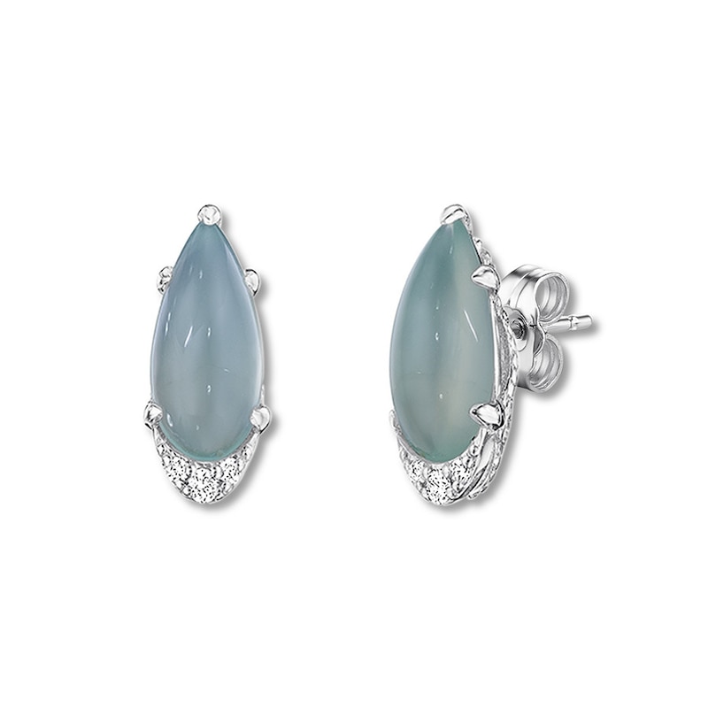 Sterling Silver Pear Aquamarine & Diamond Accented Post Earrings Sterling Silver Pear Aquamarine & Diamond Accented Post Earrings