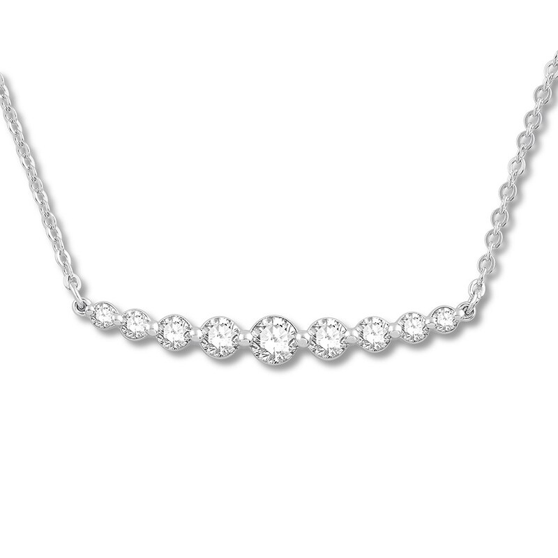 Colorless Diamond Bar Necklace 3/8 ct tw 14K White Gold 19" Adj