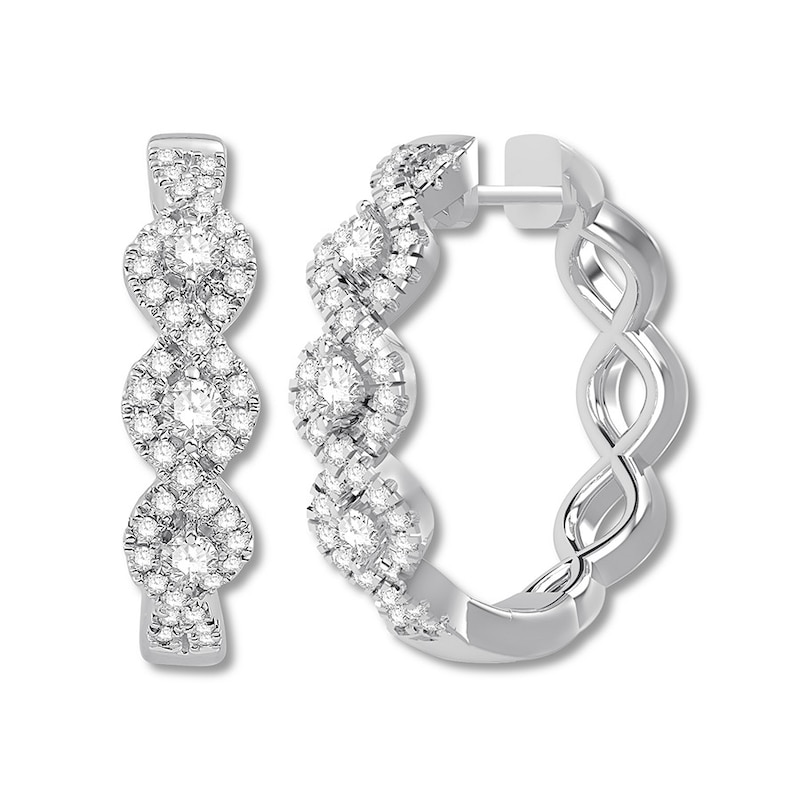 Colorless Diamond Hoop Earrings 3/4 ct tw 14K White Gold