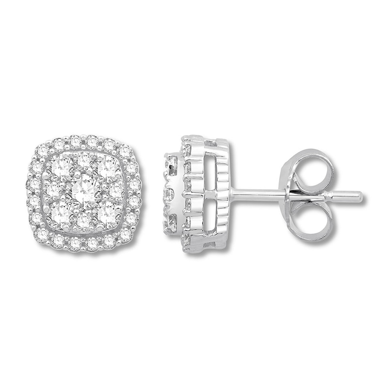Main Image 1 of Colorless Diamond Earrings 1 carat tw Round 14K White Gold