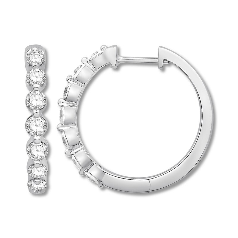Main Image 1 of Colorless Diamond Hoop Earrings 1 ct tw 14K White Gold