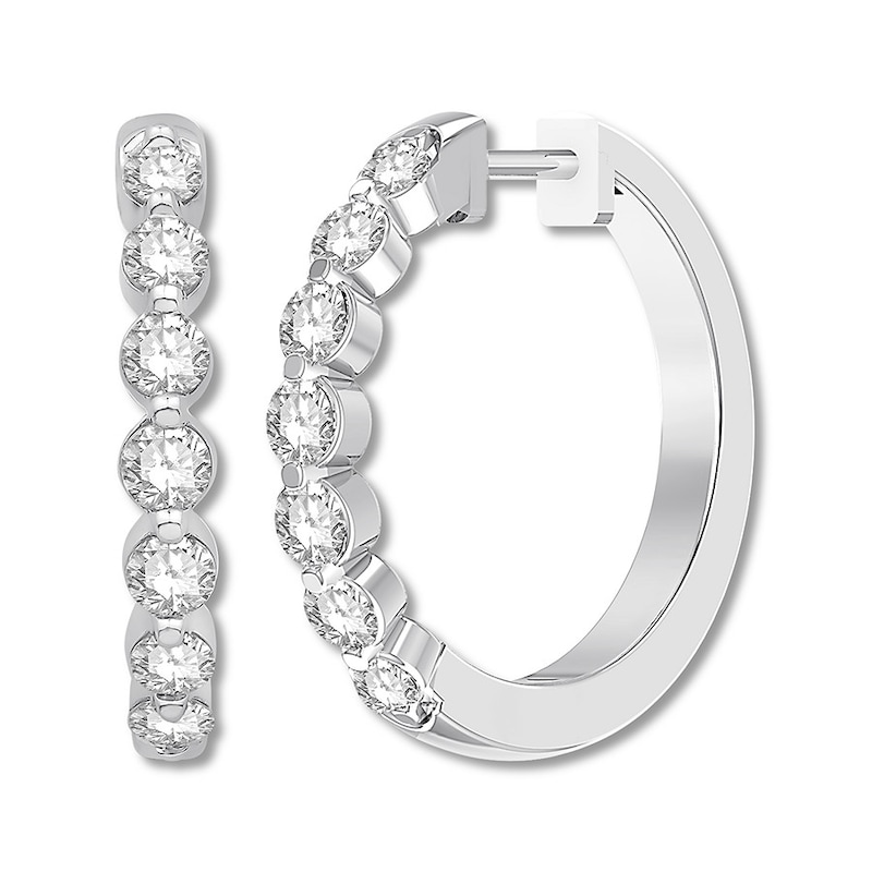 Main Image 2 of Colorless Diamond Hoop Earrings 1 ct tw 14K White Gold
