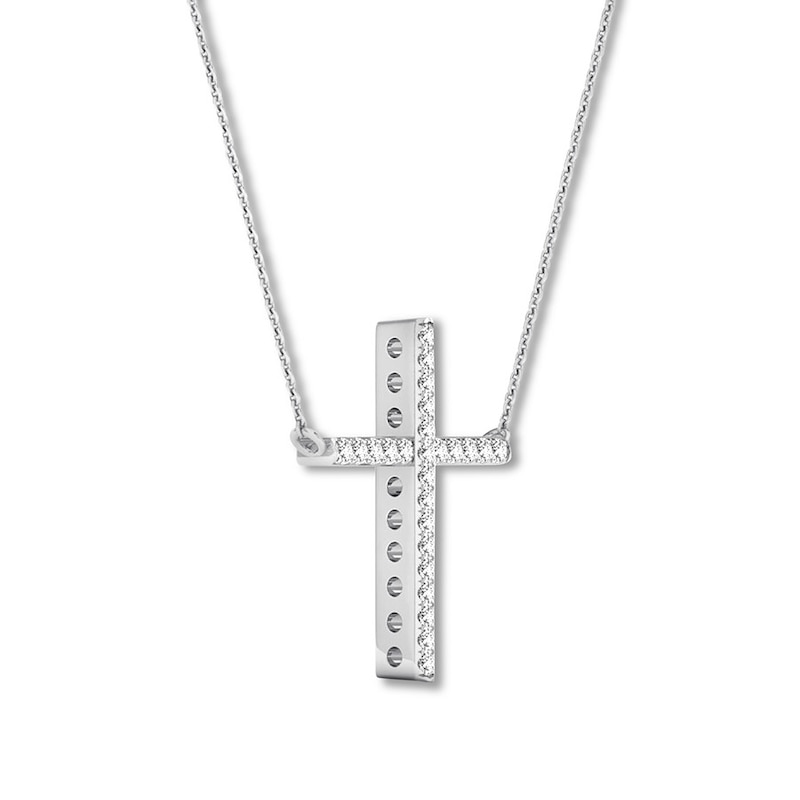 Main Image 3 of Diamond Cross Necklace 1/15 carat tw Round 10K White Gold