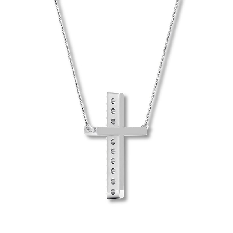 Main Image 4 of Diamond Cross Necklace 1/15 carat tw Round 10K White Gold