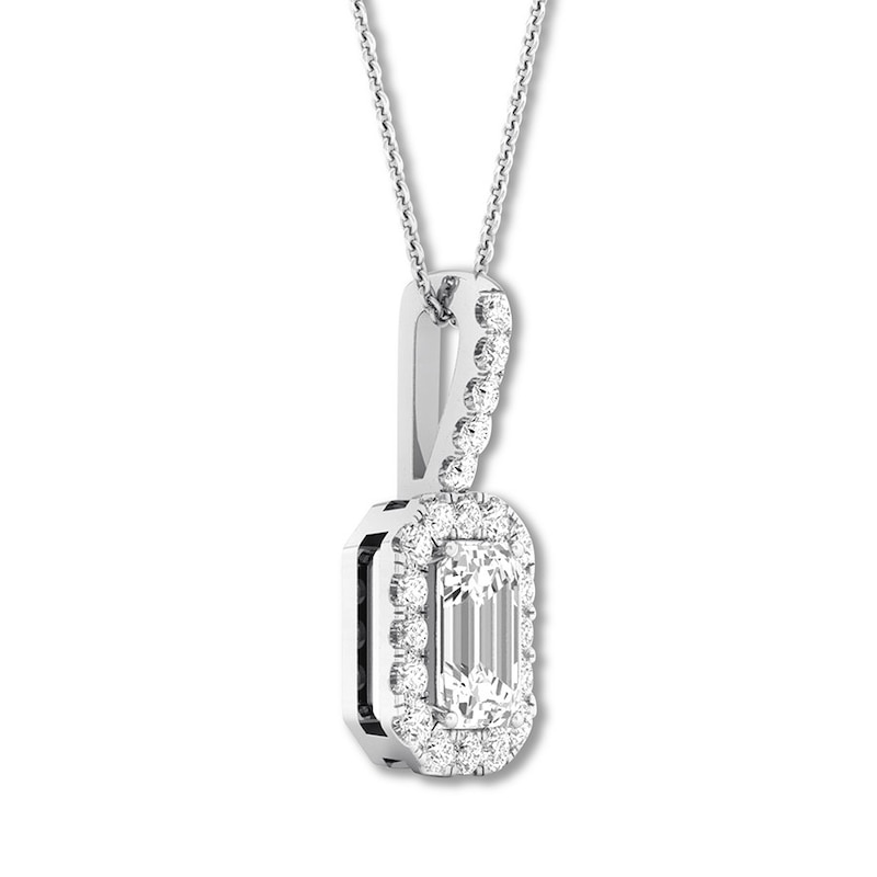 Diamond Necklace 1/2 carat tw Emerald/Round 14K White Gold