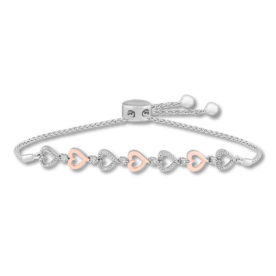 Heart Diamond Accent Bolo Bracelet Sterling Silver/10K Gold