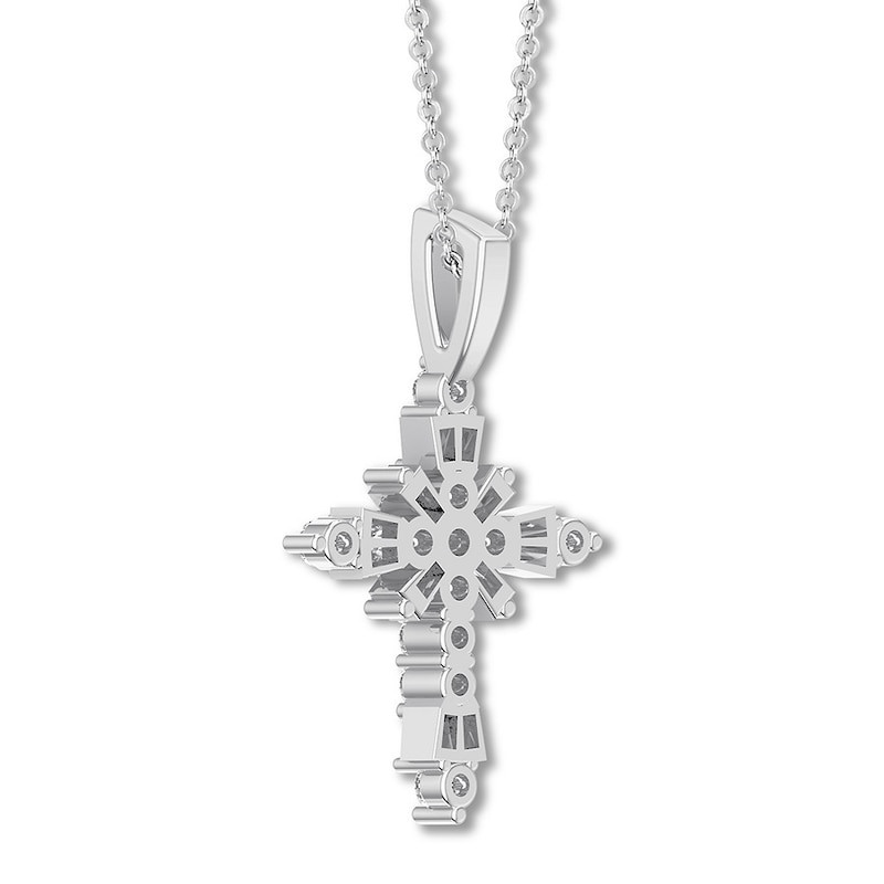 Diamond Cross Necklace 1/3 ct tw Round/Baguette 14K White Gold