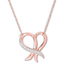 Ribbon Heart Necklace 1/20 ct tw Diamonds 10K Rose Gold