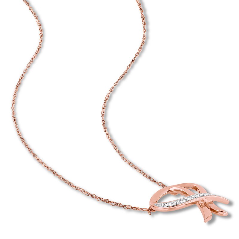 Main Image 2 of Ribbon Heart Necklace 1/20 ct tw Diamonds 10K Rose Gold