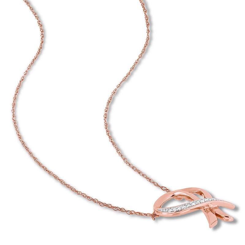 Ribbon Heart Necklace 1/20 ct tw Diamonds 10K Rose Gold