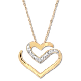 Chevron Heart Necklace 1/10 ct tw Diamonds 10K Yellow Gold