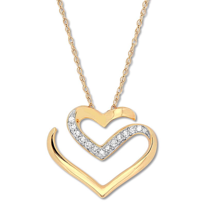 Chevron Heart Necklace 1/10 ct tw Diamonds 10K Yellow Gold