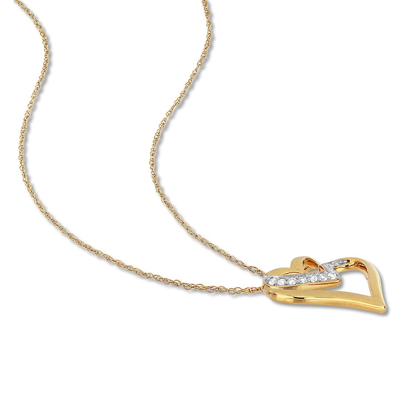 Chevron Heart Necklace 1/10 ct tw Diamonds 10K Yellow Gold