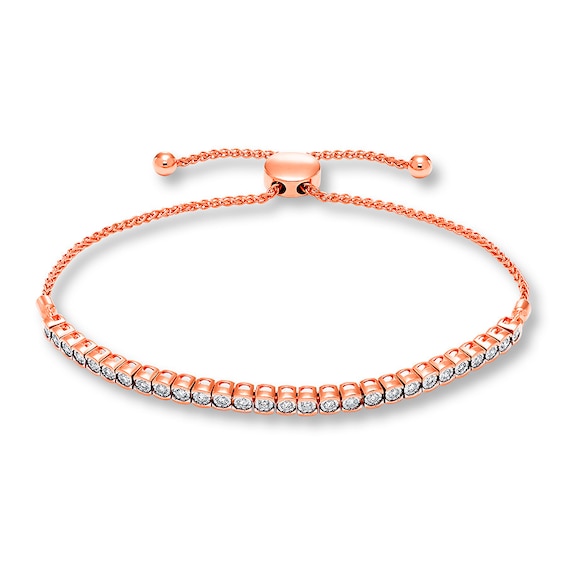 Jared The Galleria Of Jewelry Diamond Bolo Bracelet 1/4 ct tw Round-cut 10K Rose Gold