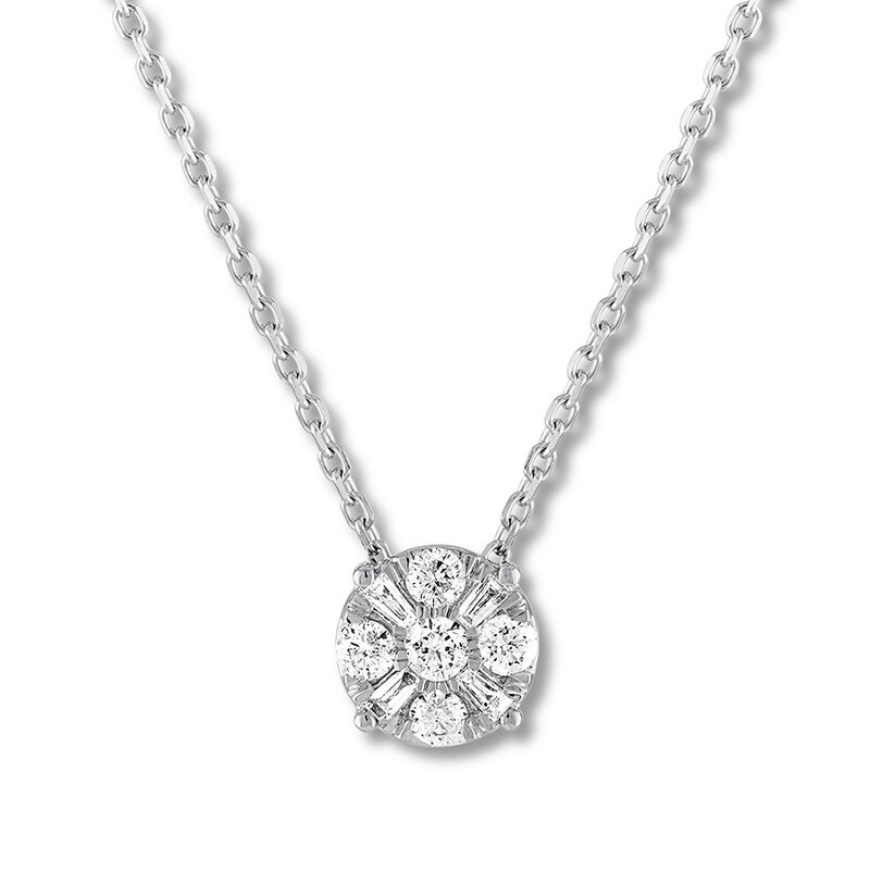 Main Image 1 of Round/Baguette Diamond Necklace 1/4 ct tw 10K White Gold
