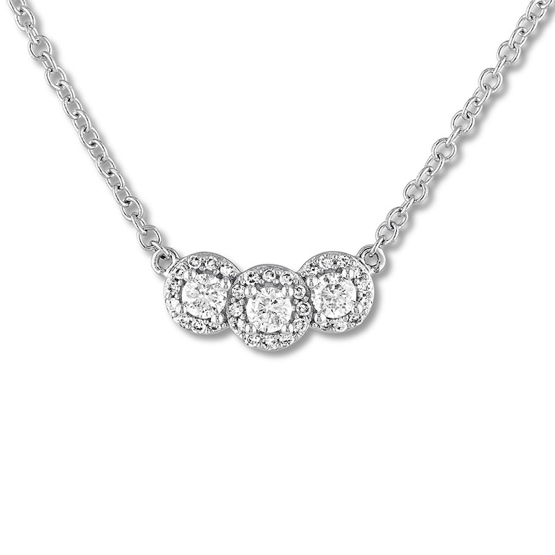 Three-Stone Diamond Necklace 1/2 ct tw Round 14K White Gold