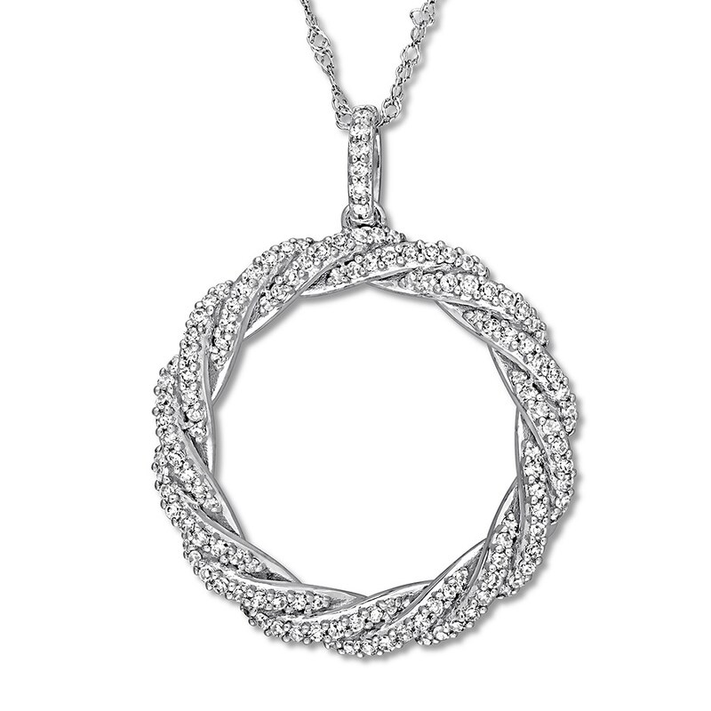 Main Image 1 of Diamond Circle Necklace 1/2 ct tw Round 14K White Gold