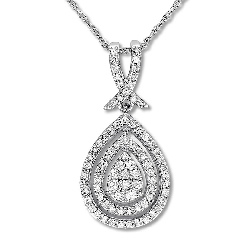 Main Image 1 of Diamond Teardrop Necklace 1/2 ct tw Round 10K White Gold
