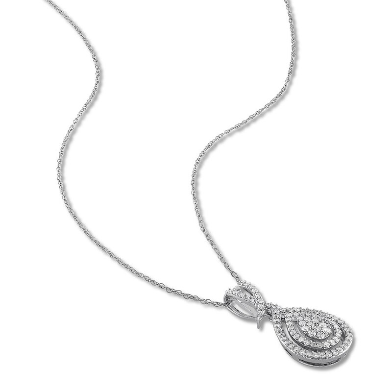 Main Image 2 of Diamond Teardrop Necklace 1/2 ct tw Round 10K White Gold