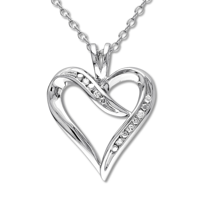Main Image 1 of Diamond Heart Necklace 1/20 ct tw Round Sterling Silver
