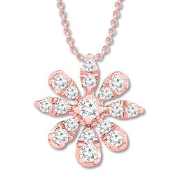 Diamond Flower Necklace 1/3 ct tw Round-cut 10K Rose Gold
