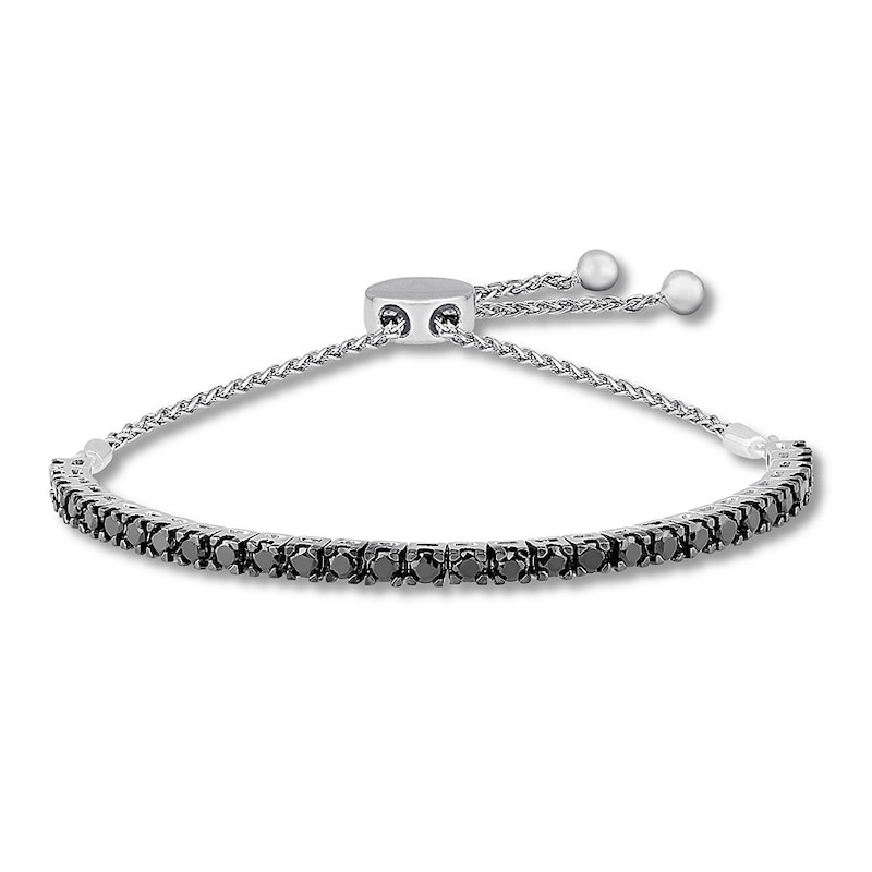 Black Diamond Bolo Bracelet 2 ct tw Round 10K White Gold