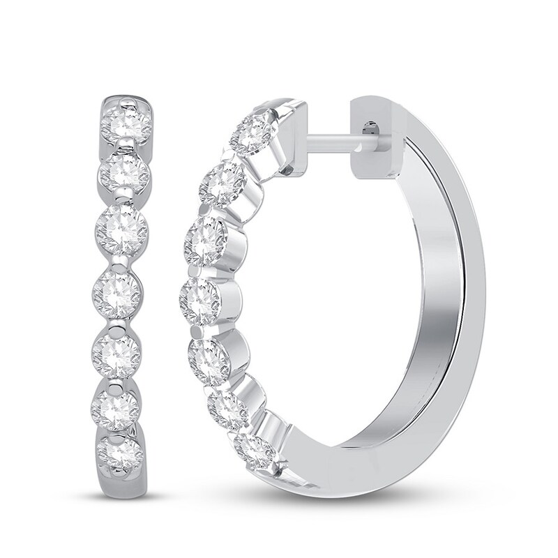 Main Image 1 of Colorless Diamond Hoop Earrings 1/2 ct tw 14K White Gold