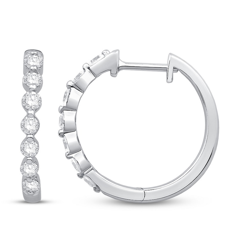 Main Image 2 of Colorless Diamond Hoop Earrings 1/2 ct tw 14K White Gold