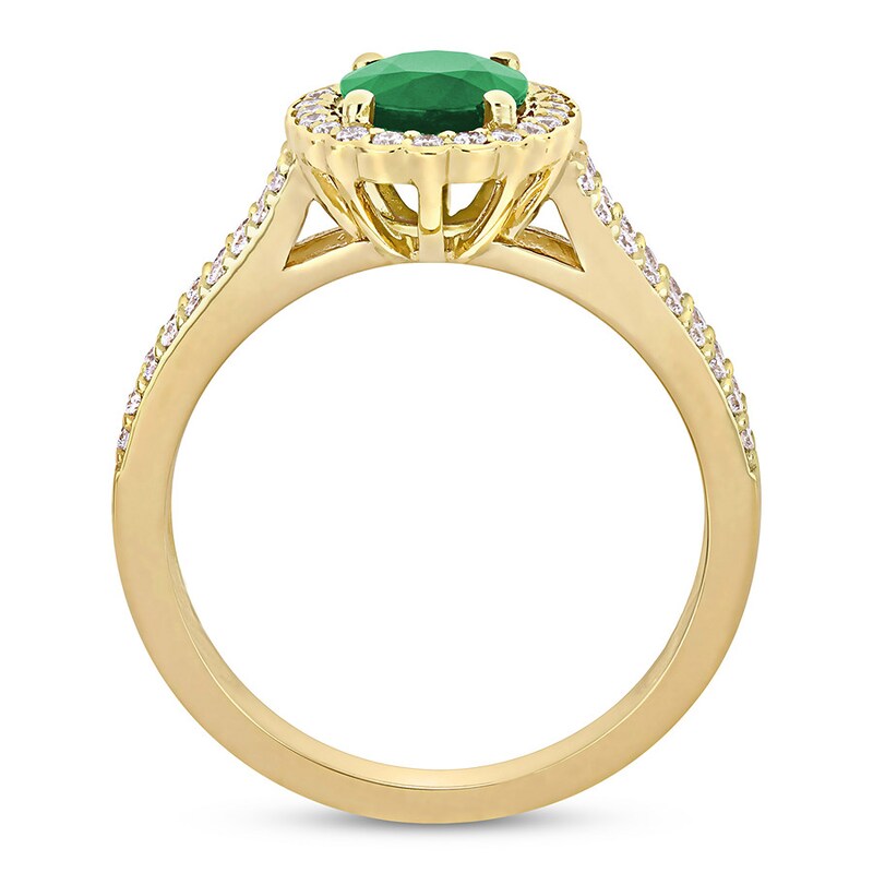 Natural Emerald Ring 1/3 ct tw Oval/Round 14K Yellow Gold