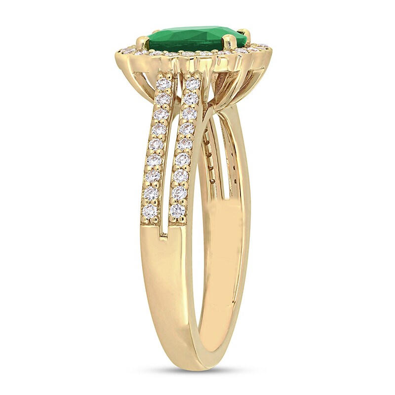 Natural Emerald Ring 1/3 ct tw Oval/Round 14K Yellow Gold