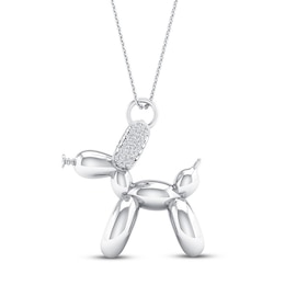 Balloon Dog Necklace 1/10 ct tw Diamonds Round Sterling Silver