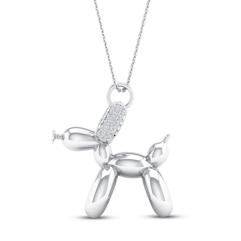 Main Image 1 of Balloon Dog Necklace 1/10 ct tw Diamonds Round Sterling Silver