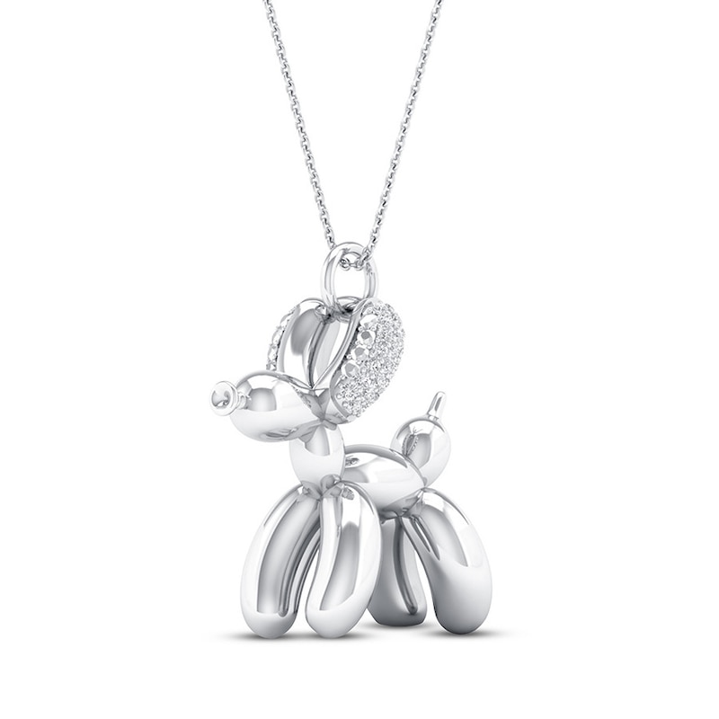 Main Image 2 of Balloon Dog Necklace 1/10 ct tw Diamonds Round Sterling Silver