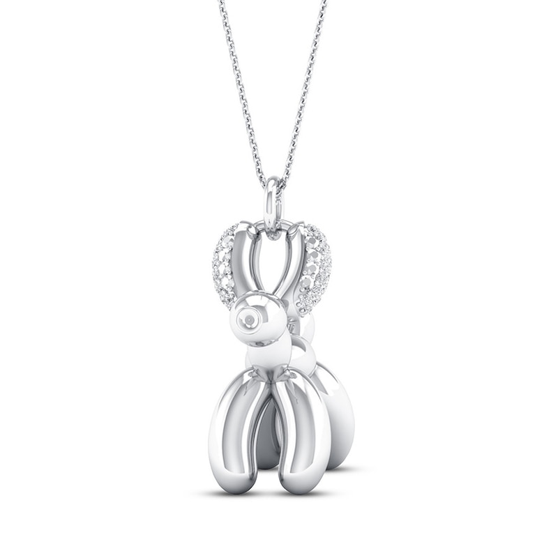 Main Image 3 of Balloon Dog Necklace 1/10 ct tw Diamonds Round Sterling Silver
