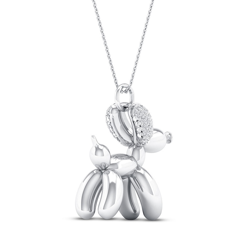 Main Image 4 of Balloon Dog Necklace 1/10 ct tw Diamonds Round Sterling Silver