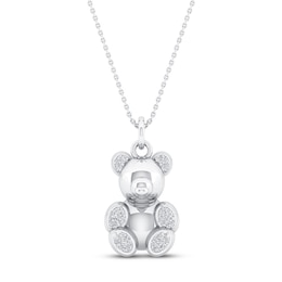 Balloon Teddy Bear Necklace 1/15 ct tw Diamonds Sterling Silver