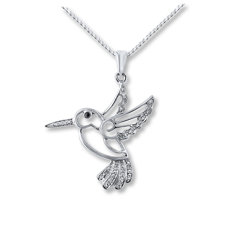Main Image 1 of Hummingbird Necklace Diamond Accents Sterling Silver