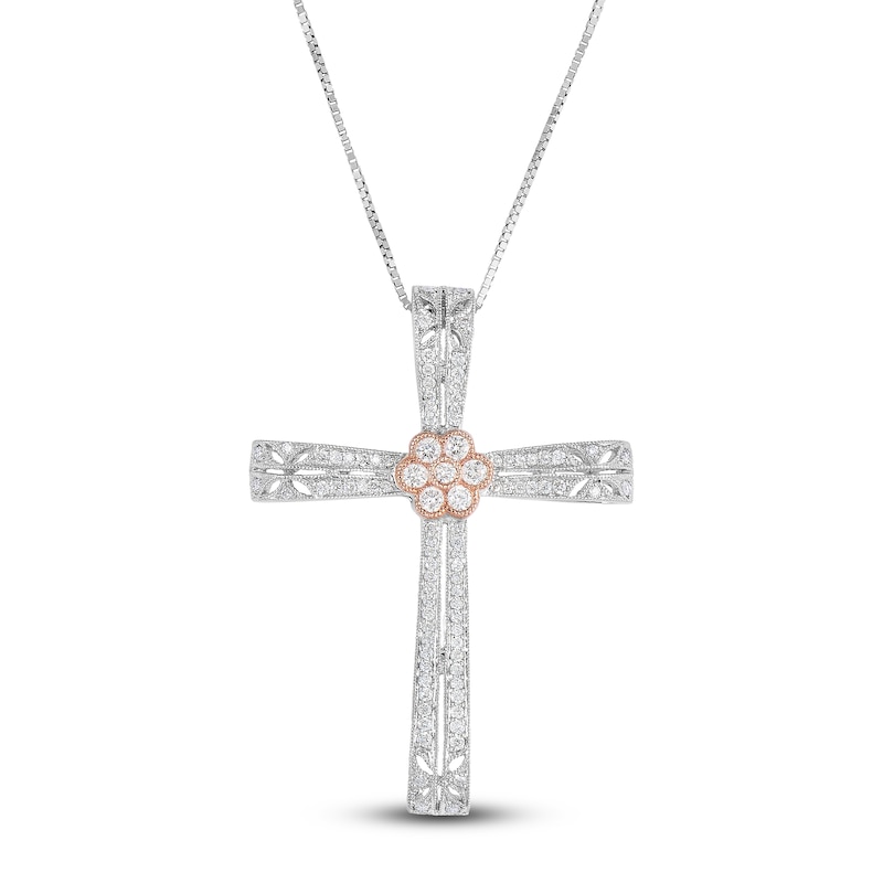 Diamond Cross Necklace 5/8 ct tw Round 14K White Gold