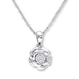 Diamond Flower Necklace 1/20 Carat Round-cut Sterling Silver